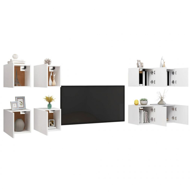 Wiszące szafki TV, 8 szt., białe, 30,5 x 30 x 30 cm