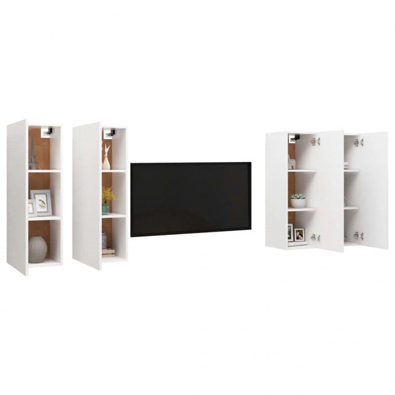 Szafki TV, 4 szt., białe, 30,5 x 30 x 90 cm, płyta wiórowa