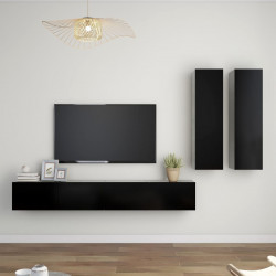 4-cz. zestaw szafek TV, czarny, materiał drewnopochodny