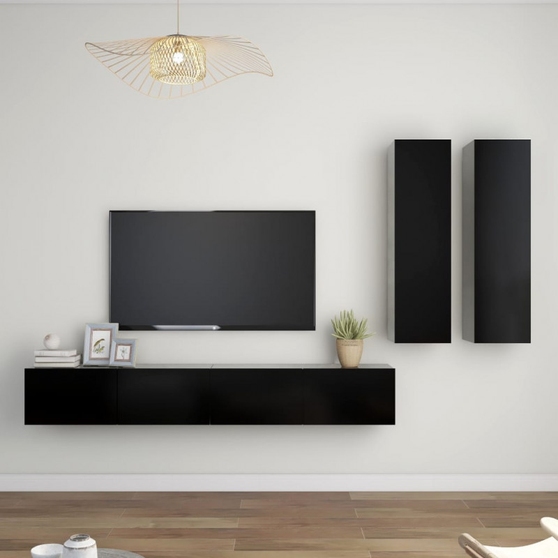 4-cz. zestaw szafek TV, czarny, materiał drewnopochodny