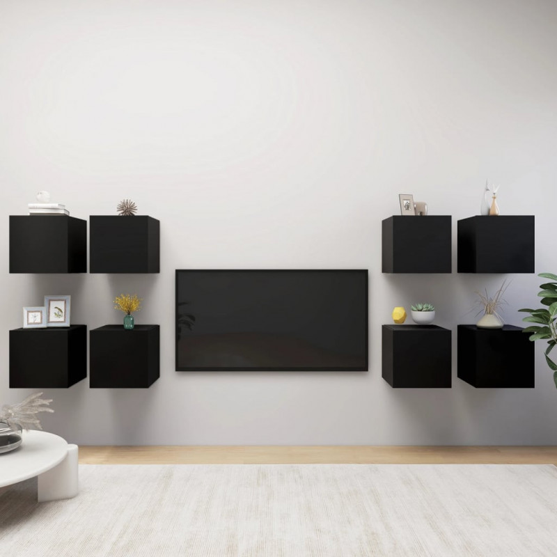 Wiszące szafki TV, 8 szt., czarne, 30,5 x 30 x 30 cm