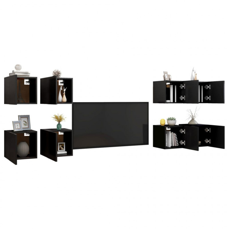 Wiszące szafki TV, 8 szt., czarne, 30,5 x 30 x 30 cm