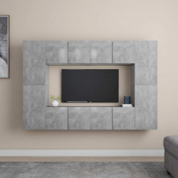 8-cz. zestaw szafek TV, szarość betonu, materiał drewnopochodny