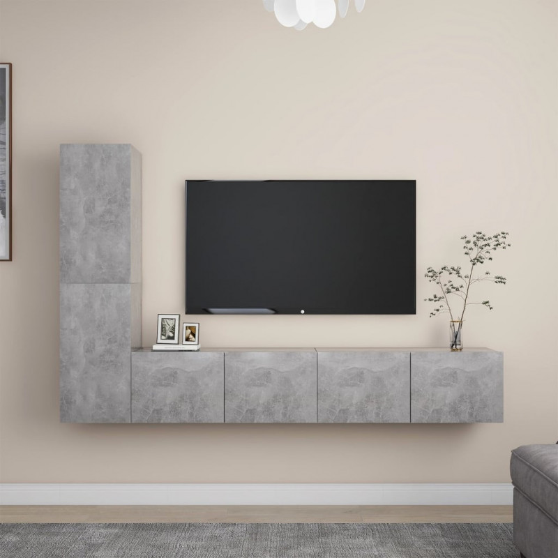 4-cz. zestaw szafek TV, szarość betonu, materiał drewnopochodny
