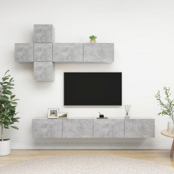 7-cz. zestaw szafek TV, szarość betonu, materiał drewnopochodny
