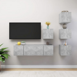 Zestaw 6 szafek TV, szarość betonu, materiał drewnopochodny