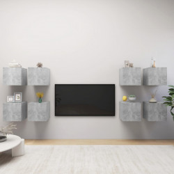 Wiszące szafki TV, 8 szt., szarość betonu, 30,5 x 30 x 30 cm