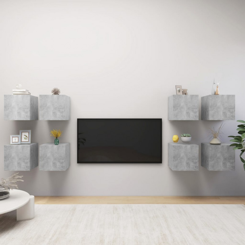 Wiszące szafki TV, 8 szt., szarość betonu, 30,5 x 30 x 30 cm