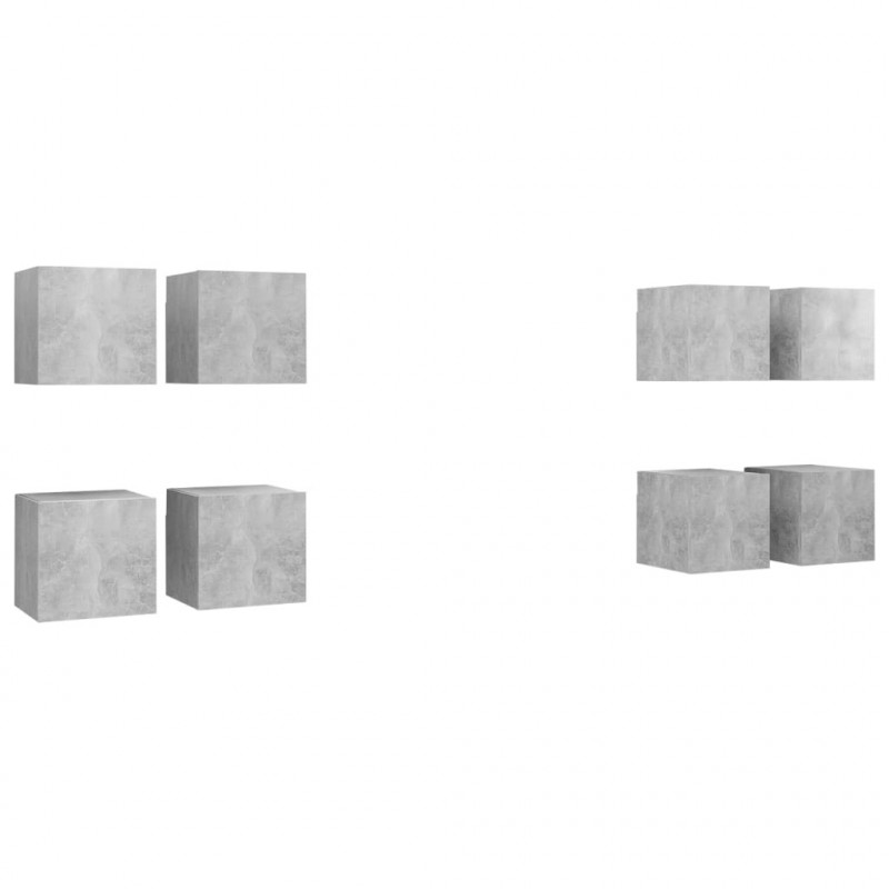 Wiszące szafki TV, 8 szt., szarość betonu, 30,5 x 30 x 30 cm