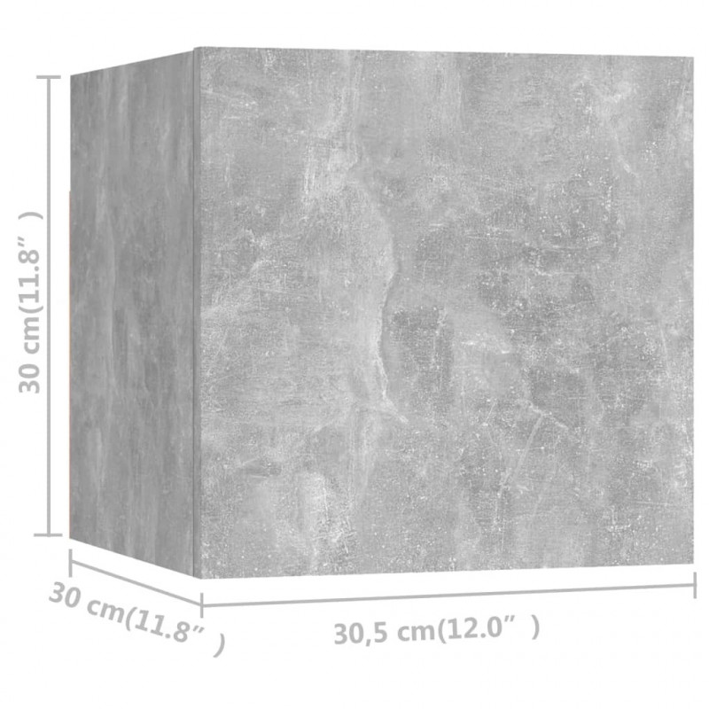 Wiszące szafki TV, 8 szt., szarość betonu, 30,5 x 30 x 30 cm
