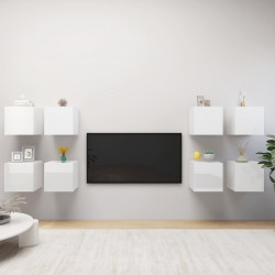 Wiszące szafki TV, 8 szt., wysoki połysk, białe, 30,5x30x30 cm