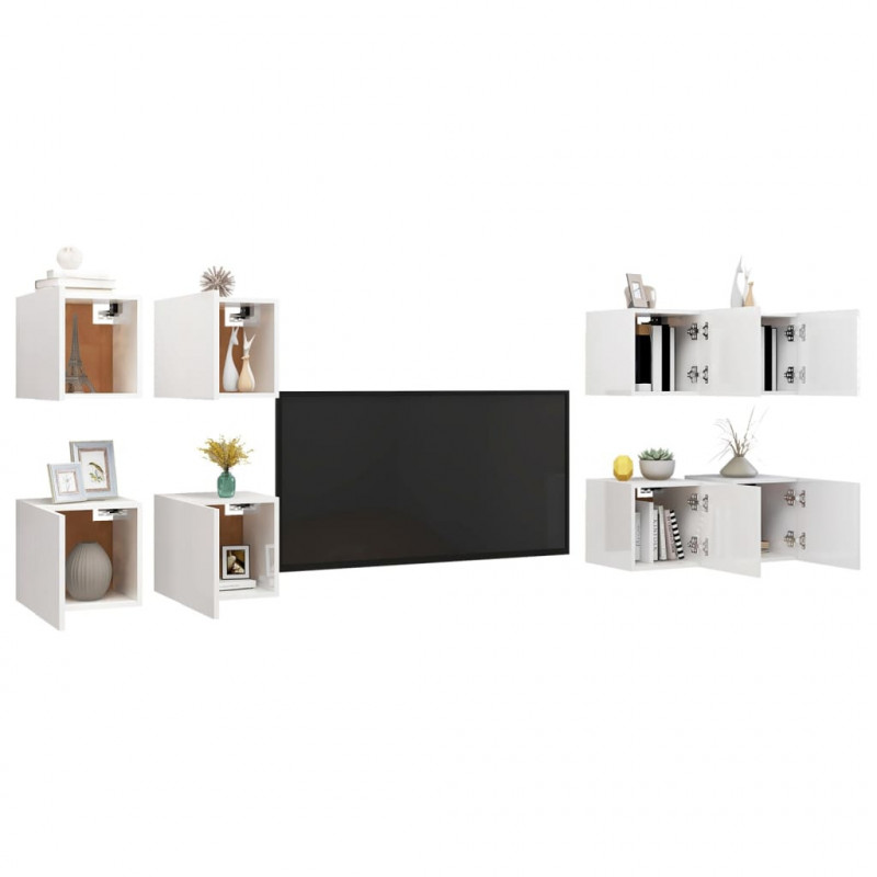 Wiszące szafki TV, 8 szt., wysoki połysk, białe, 30,5x30x30 cm