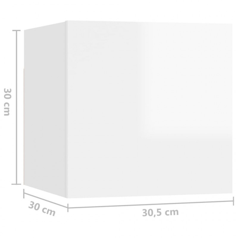 Wiszące szafki TV, 8 szt., wysoki połysk, białe, 30,5x30x30 cm