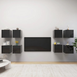 Wiszące szafki TV, 8 szt., wysoki połysk, czarne, 30,5x30x30 cm