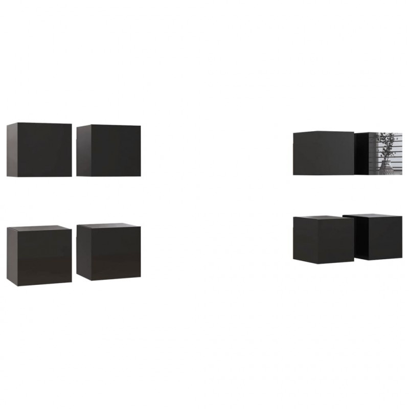 Wiszące szafki TV, 8 szt., wysoki połysk, czarne, 30,5x30x30 cm