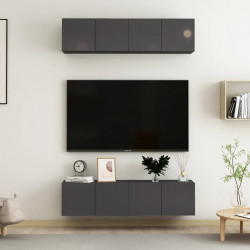 Szafki TV, 4 szt., wysoki połysk, szare, 60x30x30 cm
