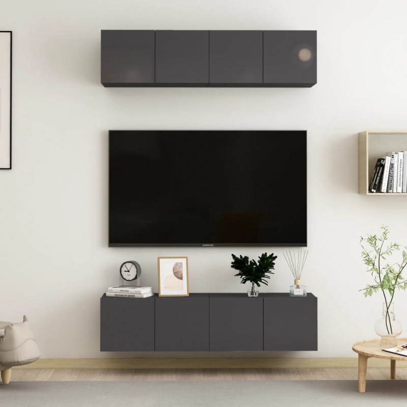 Szafki TV, 4 szt., wysoki połysk, szare, 60x30x30 cm