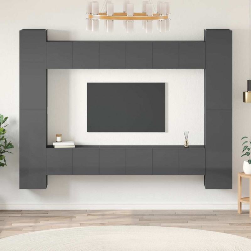 10-cz. zestaw szafek TV, wysoki połysk, szary