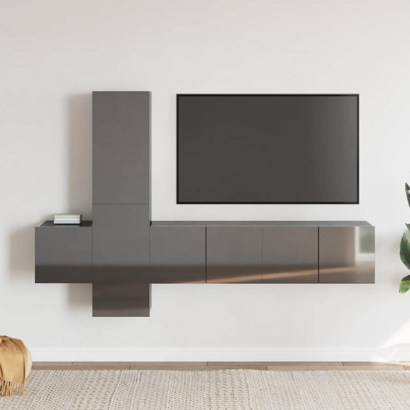 5-cz. zestaw szafek TV, wysoki połysk, szary