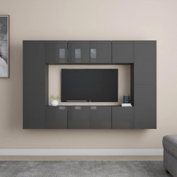 8-cz. zestaw szafek TV, wysoki połysk, szary