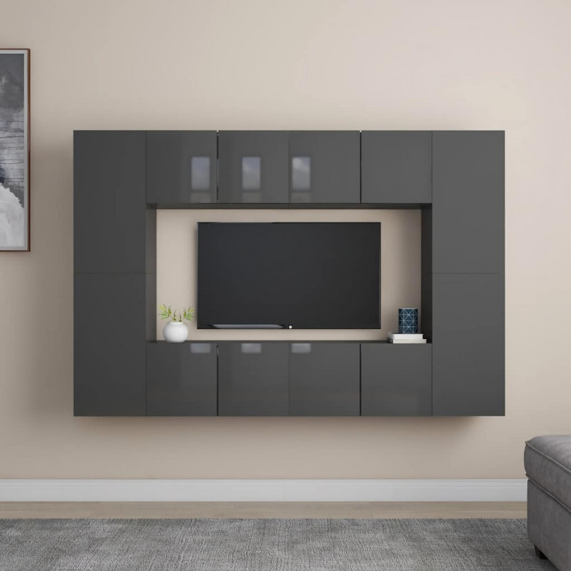 8-cz. zestaw szafek TV, wysoki połysk, szary