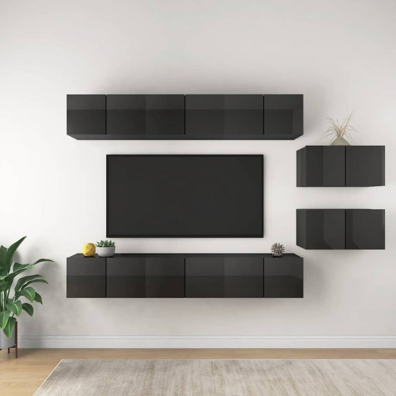 Szafki TV, 8 szt., wysoki połysk, szare