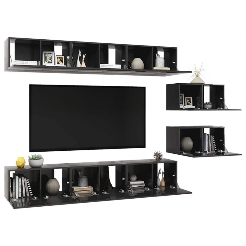 Szafki TV, 8 szt., wysoki połysk, szare