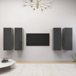 Szafki TV, 4 szt., wysoki połysk, szare, 30,5x30x90 cm