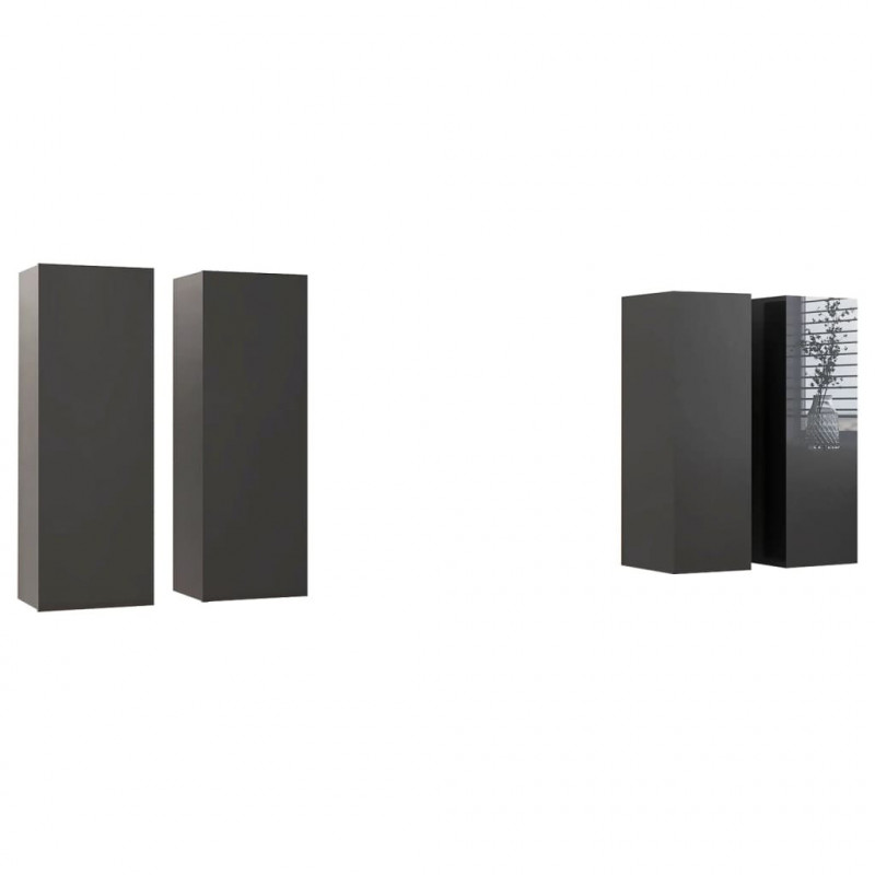 Szafki TV, 4 szt., wysoki połysk, szare, 30,5x30x90 cm