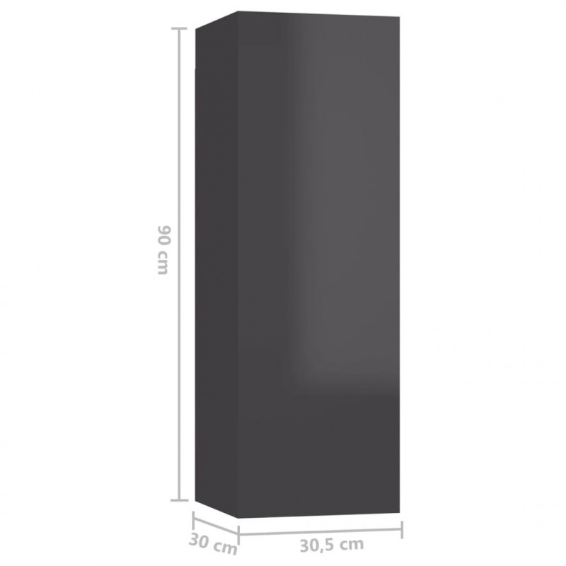 Szafki TV, 4 szt., wysoki połysk, szare, 30,5x30x90 cm