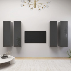 Szafki TV, 4 szt., szare, wysoki połysk, 30,5x30x110 cm