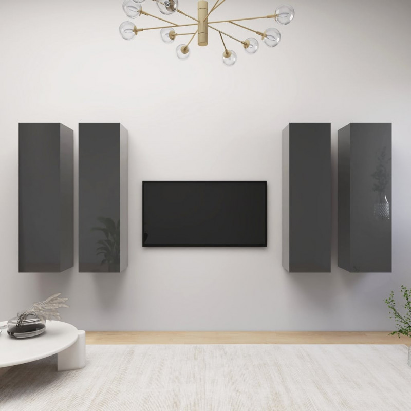 Szafki TV, 4 szt., szare, wysoki połysk, 30,5x30x110 cm