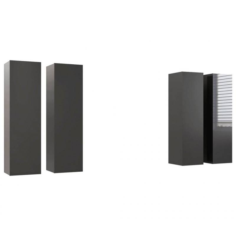 Szafki TV, 4 szt., szare, wysoki połysk, 30,5x30x110 cm