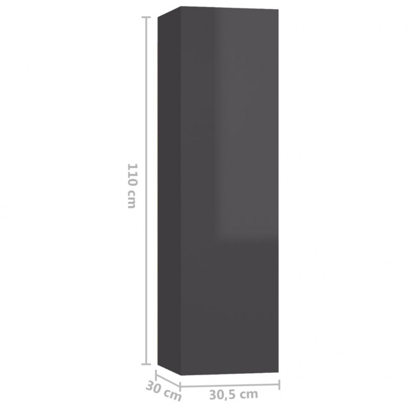 Szafki TV, 4 szt., szare, wysoki połysk, 30,5x30x110 cm