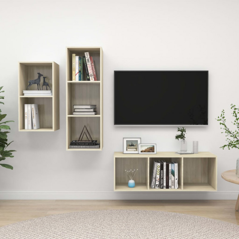 Zestaw 3 szafek TV, dąb sonoma, materiał drewnopochodny