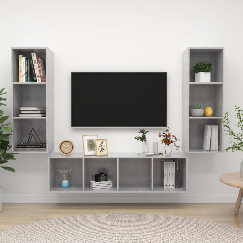 3-cz. zestaw szafek TV, szarość betonu, materiał drewnopochodny