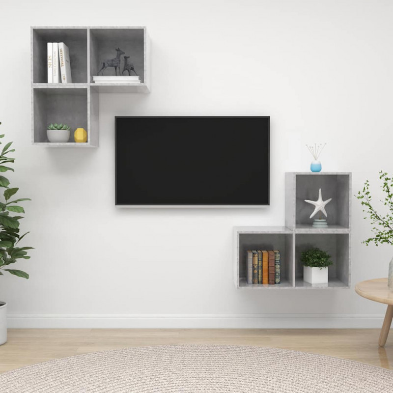 4-cz. zestaw szafek TV, szarość betonu, materiał drewnopochodny