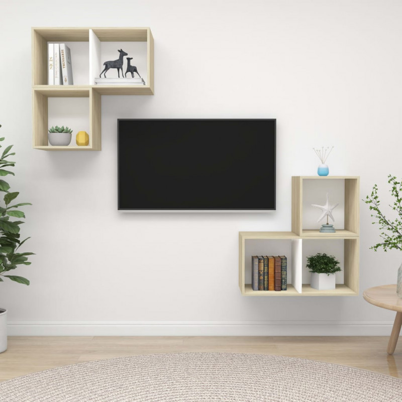 4-cz. zestaw szafek TV, biel i dąb sonoma