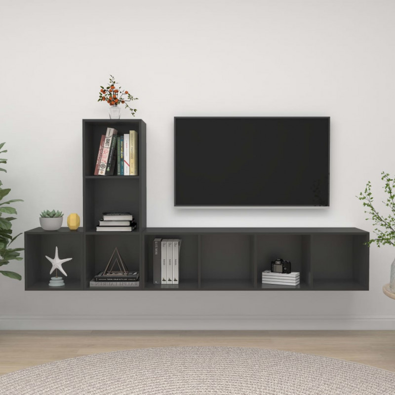 3-cz. zestaw szafek TV, szary, płyta wiórowa