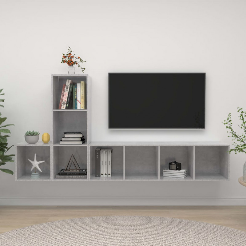 3-cz. zestaw szafek TV, szarość betonu, materiał drewnopochodny