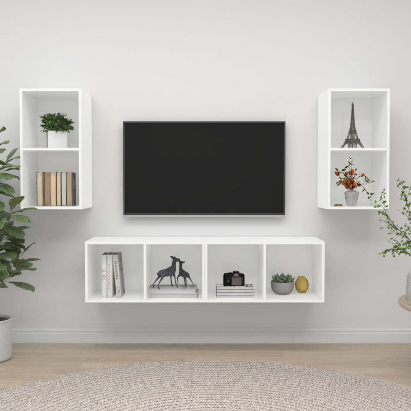 Wiszące szafki TV, 4 szt., białe, płyta wiórowa