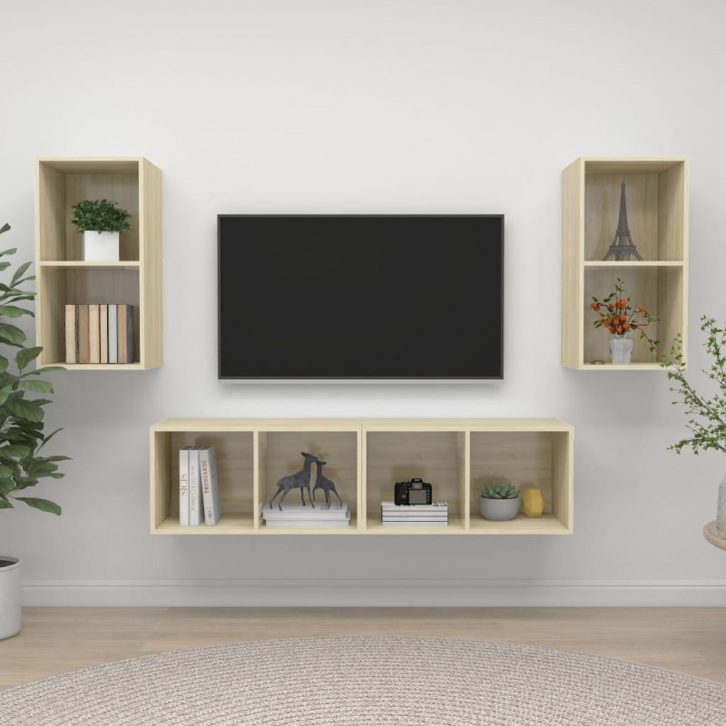 Wiszące szafki TV, 4 szt., dąb sonoma, płyta wiórowa