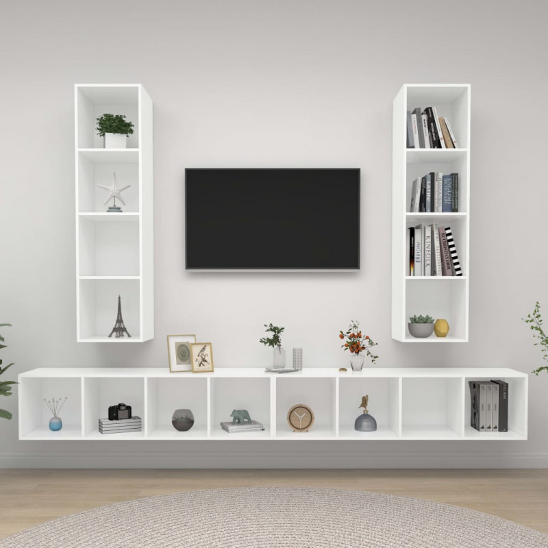 Wiszące szafki TV, 4 szt., białe, płyta wiórowa