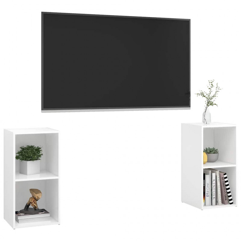 Szafki TV, 2 szt., białe, wysoki połysk, 72x35x36,5 cm, płyta