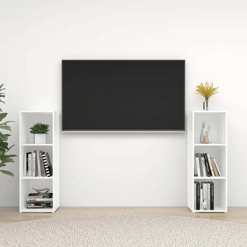 Szafki TV, 2 szt., białe, 107x35x37 cm, płyta wiórowa