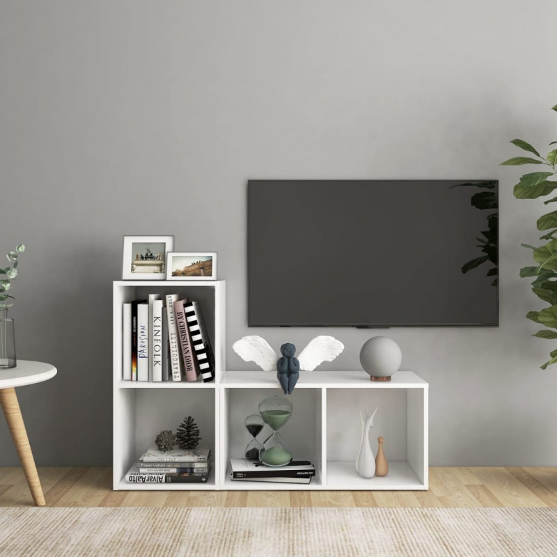 Szafki TV, 2 szt., białe, 72x35x36,5 cm, płyta wiórowa