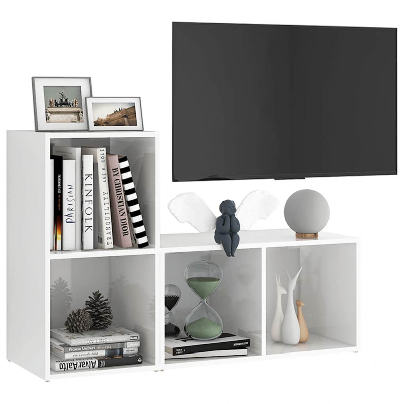 Szafki TV, 2 szt., białe, wysoki połysk, 72x35x36,5 cm, płyta