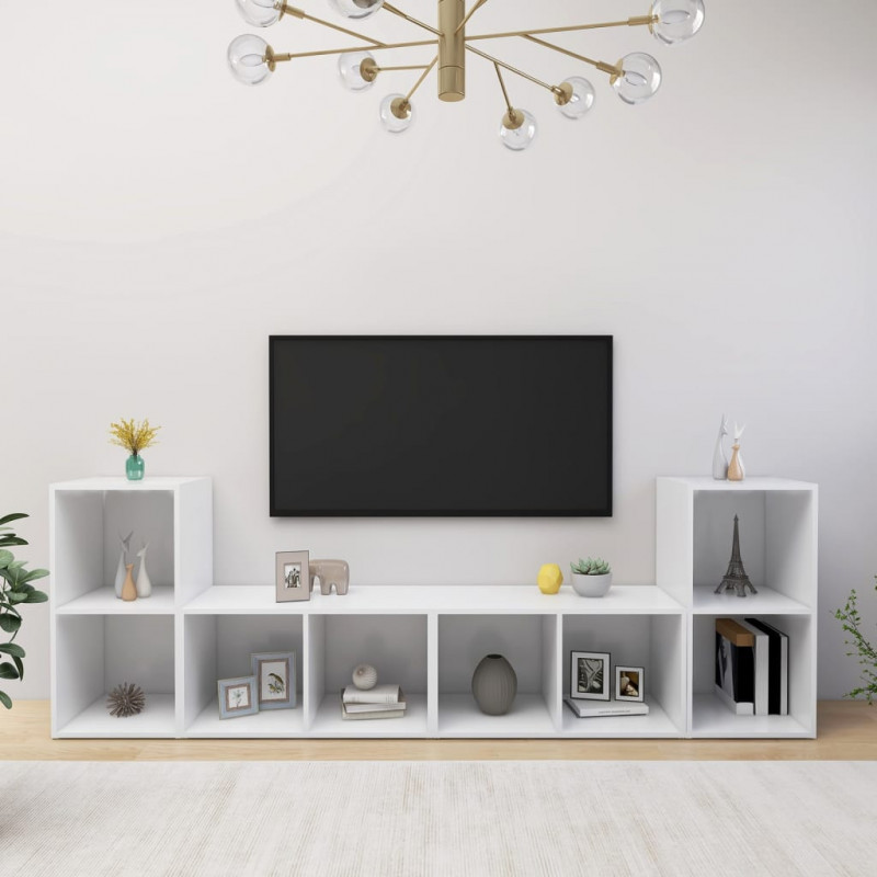 Szafki TV, 4 szt., białe, 72x35x36,5 cm, płyta wiórowa