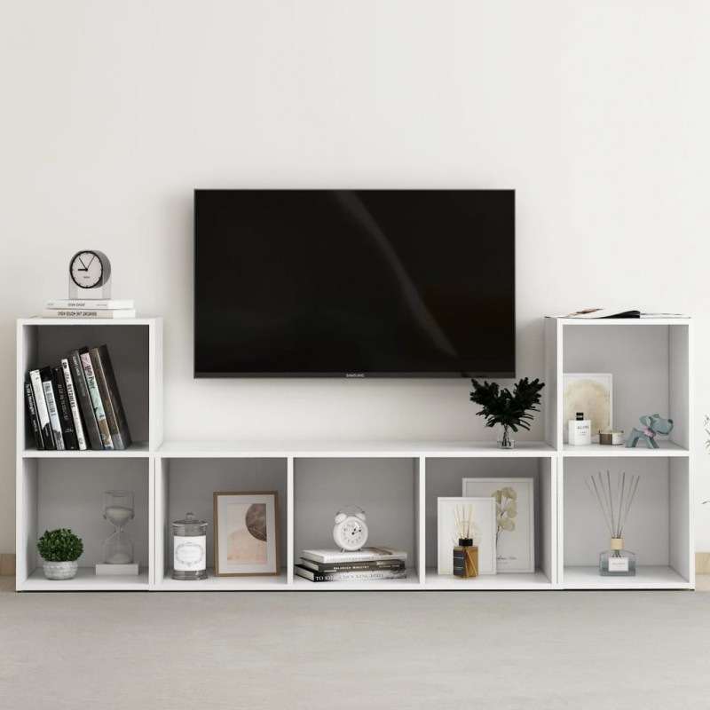 3-cz. zestaw szafek TV, biały, materiał drewnopochodny
