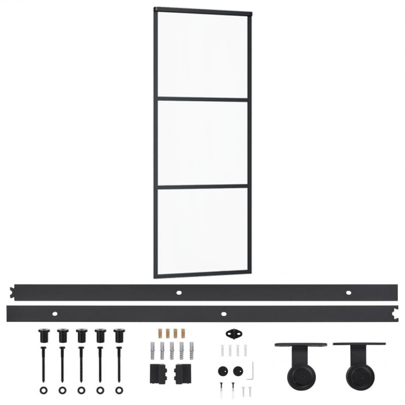 Drzwi przesuwne z osprzętem, szkło ESG i aluminium, 76x205 cm